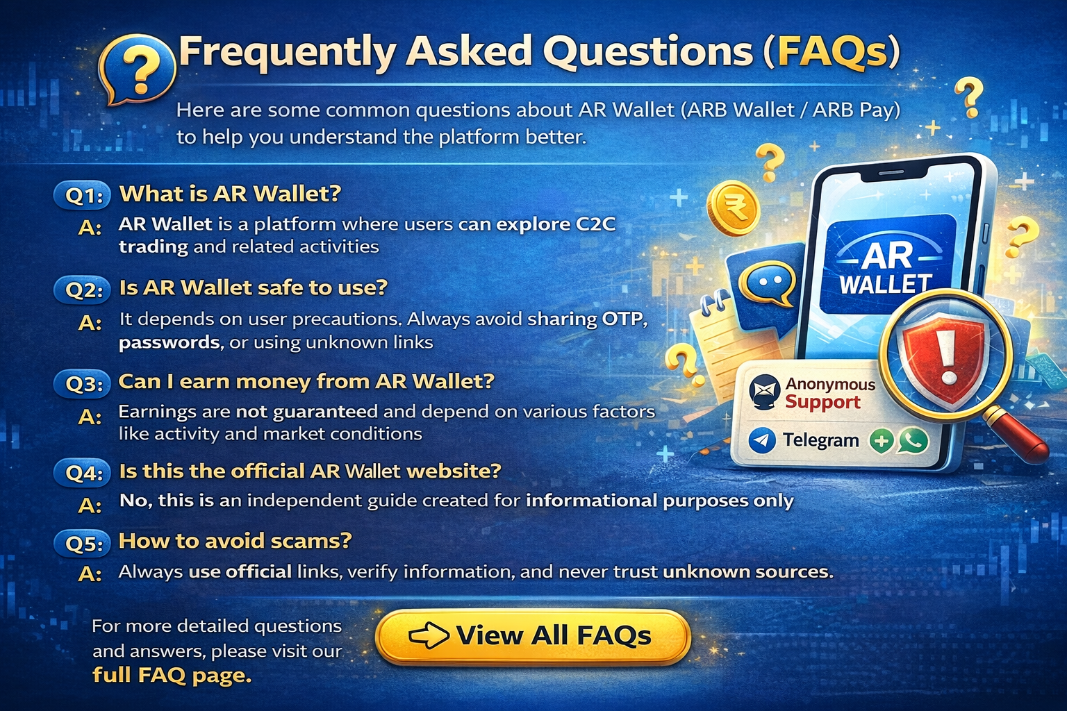 AR Wallet FAQs guide for login help, safety tips, and user support